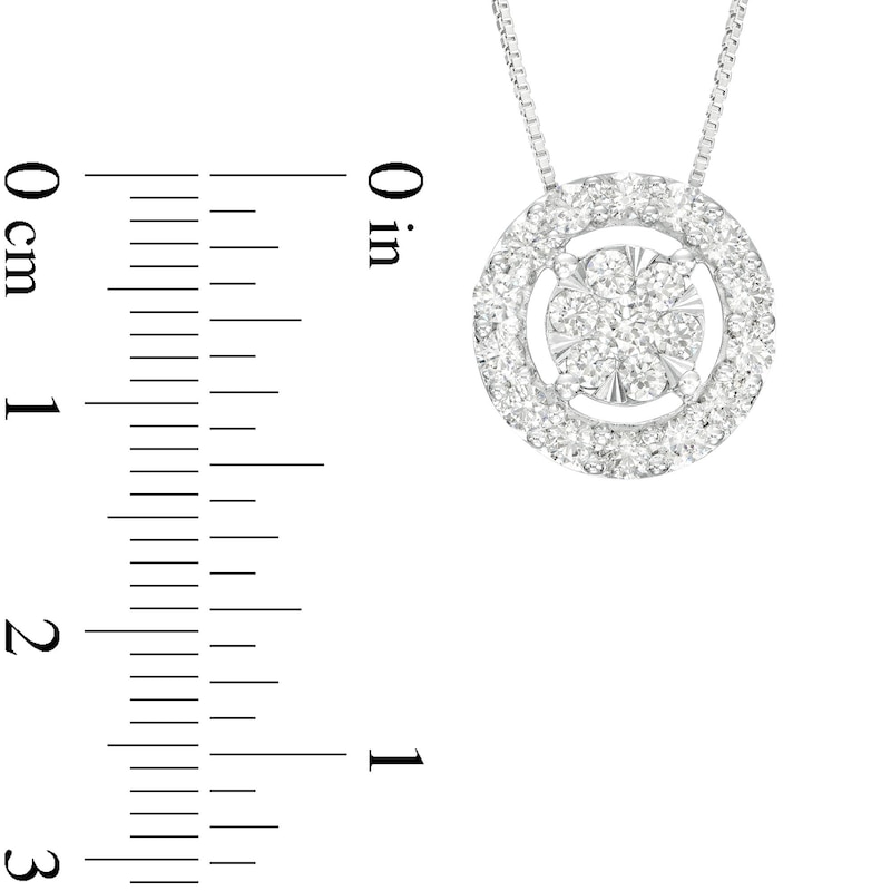 1 CT. T.W. Multi-Diamond with Halo Pendant in 10K White Gold