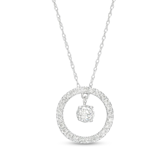3/8 CT. T.w. Diamond Dangle in Circle Pendant in 10K White Gold