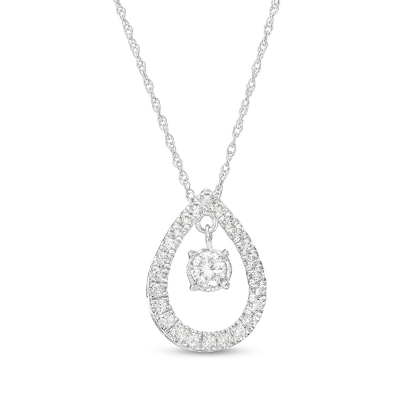 3/8 CT. T.w. Diamond Dangle in Teardrop Pendant in 10K White Gold