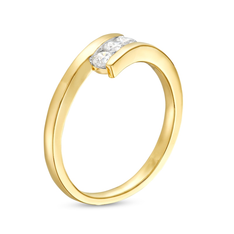 Main Image 3 of 1/3 CT. T.W. Diamond Slant Three Stone Bypass Ring in 10K Gold