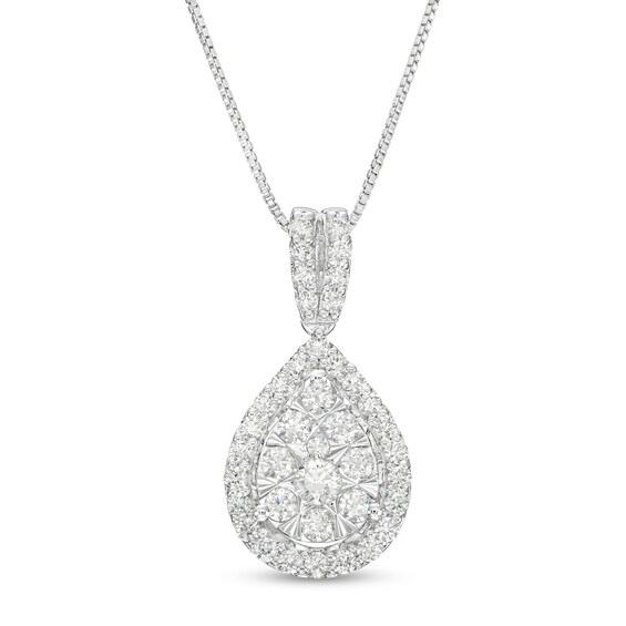 1 CT. T.w. Pear Multi-Diamond Frame Drop Pendant in 10K White Gold