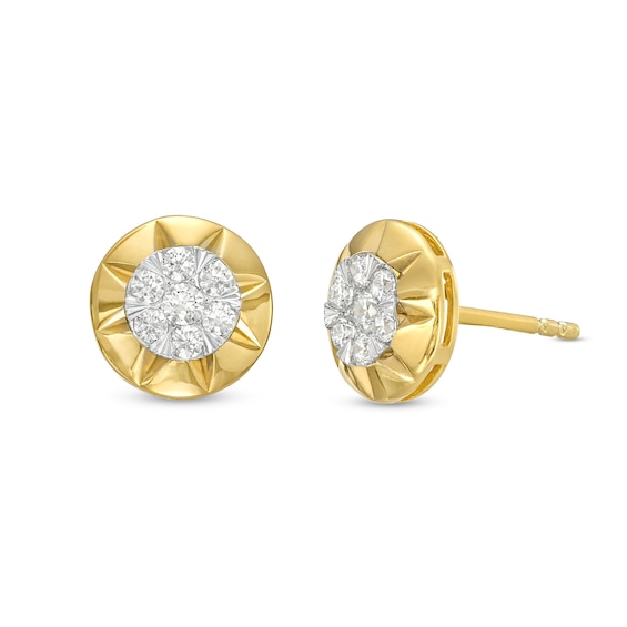 1/4 CT. T.w. Multi-Diamond Sun Disc Frame Stud Earrings in 10K Gold