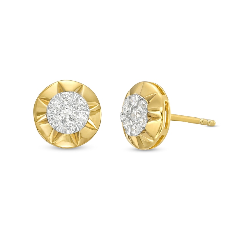 Main Image 1 of 1/4 CT. T.W. Multi-Diamond Sun Disc Frame Stud Earrings in 10K Gold