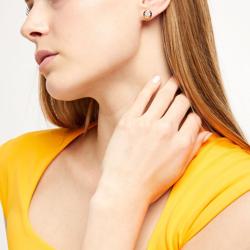 Main Image 2 of 1/4 CT. T.W. Multi-Diamond Sun Disc Frame Stud Earrings in 10K Gold