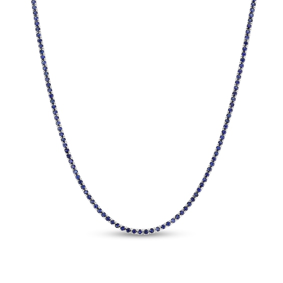 Blue Sapphire Tennis Necklace in 14K White Gold - 17"