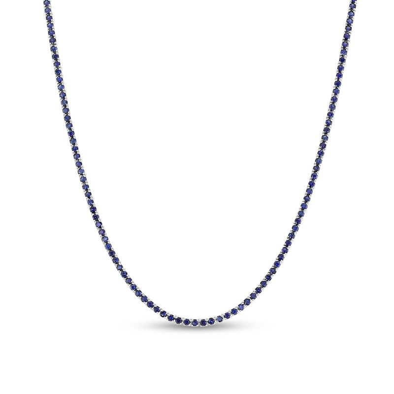 Main Image 1 of Blue Sapphire Tennis Necklace in 14K White Gold - 17"