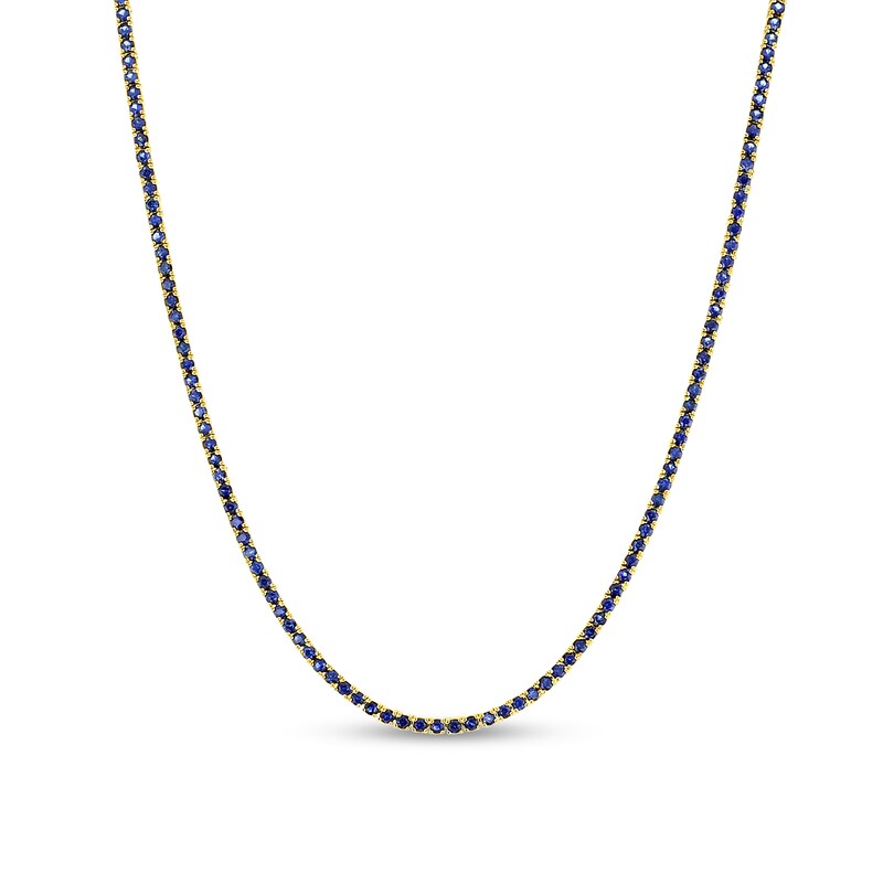 Main Image 1 of Blue Sapphire Tennis Necklace in 14K Gold - 17"