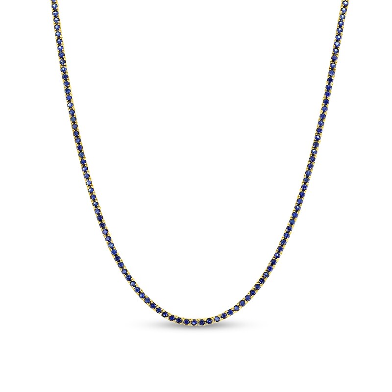 Blue Sapphire Tennis Necklace in 14K Gold - 17"