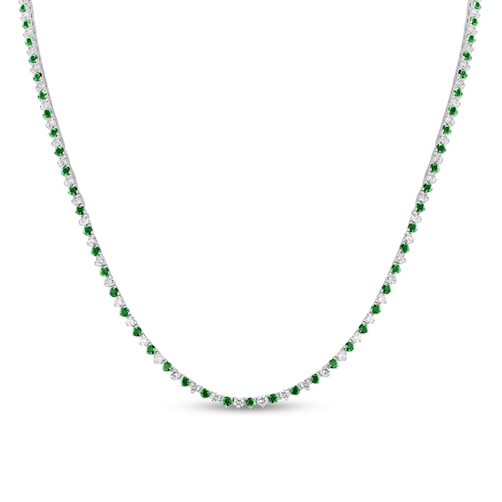 Emerald and 3.91 CT. T.w. Diamond Alternating Tennis Necklace in 14K White Gold