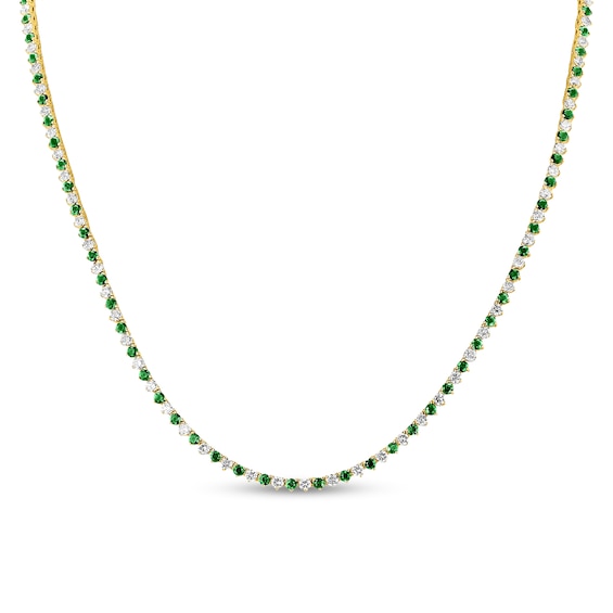 Emerald and 3.91 CT. T.w. Diamond Alternating Tennis Necklace in 14K Gold