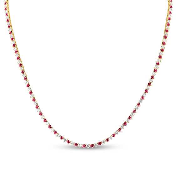 Ruby and 3.91 CT. T.w. Diamond Alternating Tennis Necklace in 14K Gold