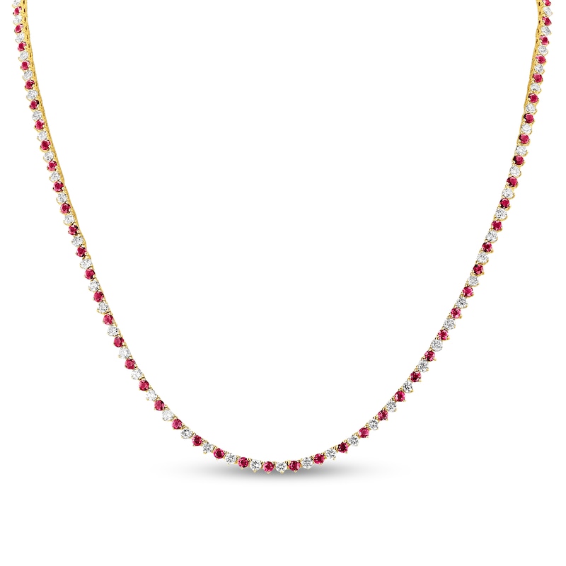 Main Image 1 of Ruby and 3.91 CT. T.W. Diamond Alternating Tennis Necklace in 14K Gold