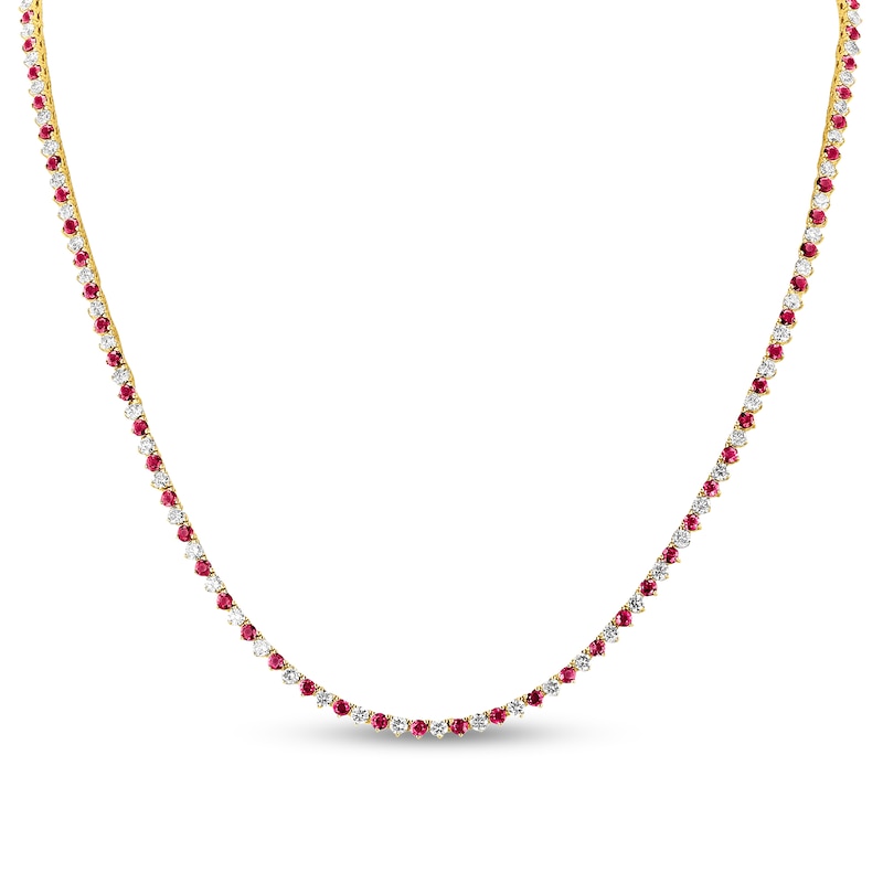 Ruby and 3.91 CT. T.W. Diamond Alternating Tennis Necklace in 14K Gold