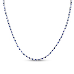 Blue Sapphire and 3.91 CT. T.W. Diamond Alternating Tennis Necklace in 14K White Gold