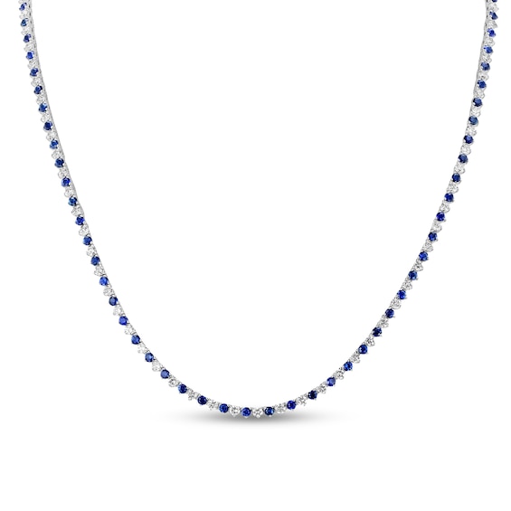 Blue Sapphire and 3.91 CT. T.w. Diamond Alternating Tennis Necklace in 14K Gold