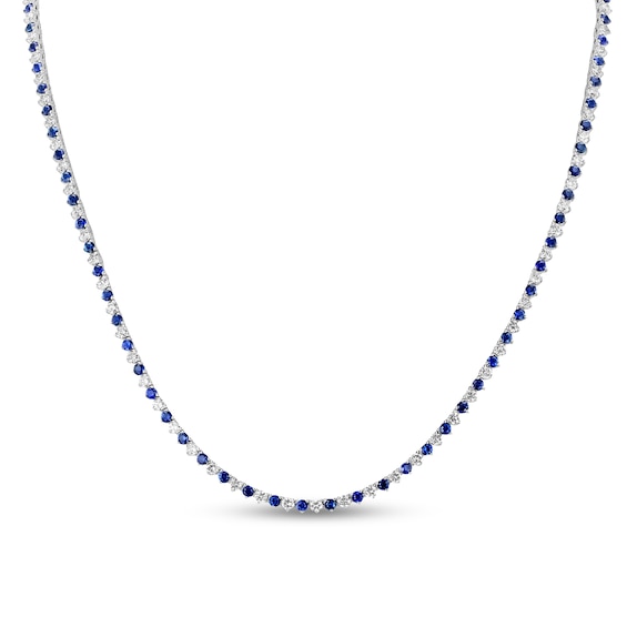 Blue Sapphire and 3.91 CT. T.w. Diamond Alternating Tennis Necklace in 14K White Gold