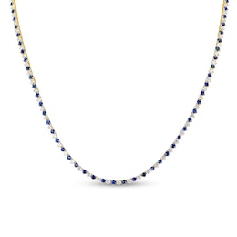 Blue Sapphire and 3.91 CT. T.W. Diamond Alternating Tennis Necklace in 14K Gold