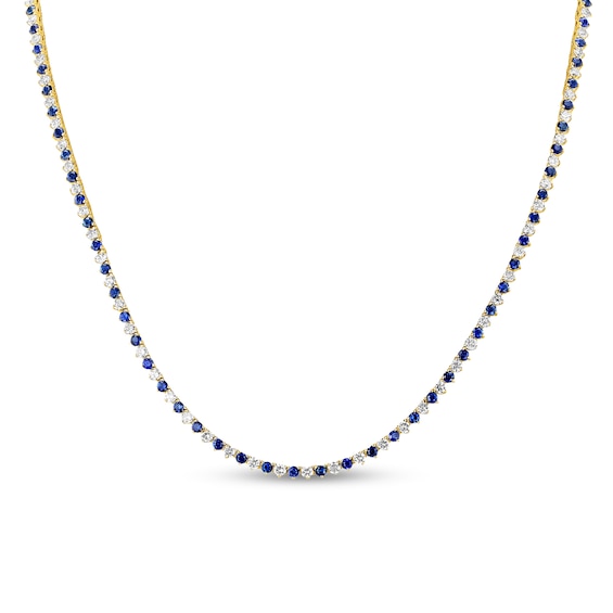 Blue Sapphire and 3.91 CT. T.w. Diamond Alternating Tennis Necklace in 14K Gold