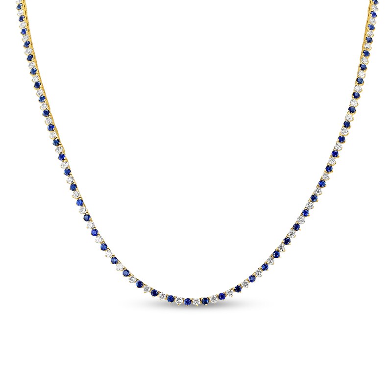 Main Image 1 of Blue Sapphire and 3.91 CT. T.W. Diamond Alternating Tennis Necklace in 14K Gold