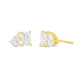 2 CT. T.W. Pear-Shaped and Emerald-Cut Diamond Toi et Moi Stud Earrings in 14K Gold