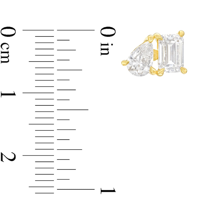 2 CT. T.W. Pear-Shaped and Emerald-Cut Diamond Toi et Moi Stud Earrings in 14K Gold