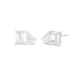 2 CT. T.W. Pear-Shaped and Emerald-Cut Diamond Duo Stud Earrings in 14K White Gold