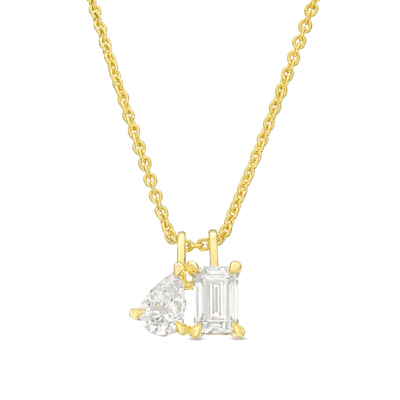 Main Image 1 of 1 CT. T.W. Pear-Shaped and Emerald-Cut Diamond Toi et Moi Pendant in 14K Gold