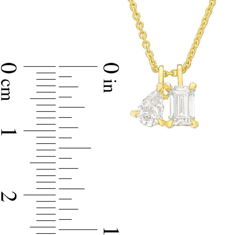 Main Image 3 of 1 CT. T.W. Pear-Shaped and Emerald-Cut Diamond Toi et Moi Pendant in 14K Gold