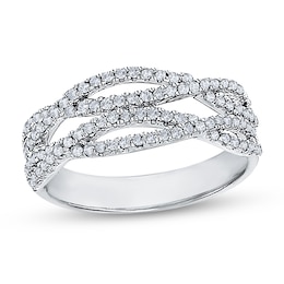 3/8 CT. T.W. Diamond Multi-Row Criss-Cross Open Shank Ring in 10K White Gold
