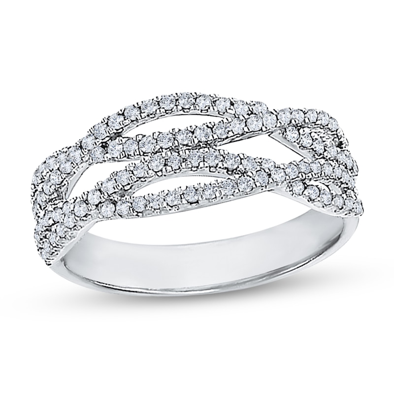 3/8 CT. T.W. Diamond Multi-Row Criss-Cross Open Shank Ring in 10K White Gold