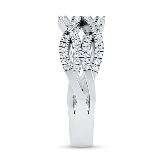3/8 CT. T.w. Diamond Multi-Row Criss-Cross Open Shank Ring in 10K White Gold