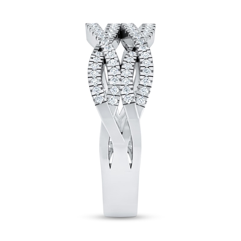 3/8 CT. T.W. Diamond Multi-Row Criss-Cross Open Shank Ring in 10K White Gold