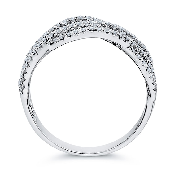 3/8 CT. T.w. Diamond Multi-Row Criss-Cross Open Shank Ring in 10K White Gold