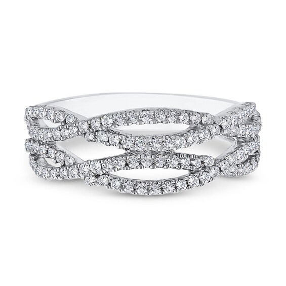 3/8 CT. T.w. Diamond Multi-Row Criss-Cross Open Shank Ring in 10K White Gold