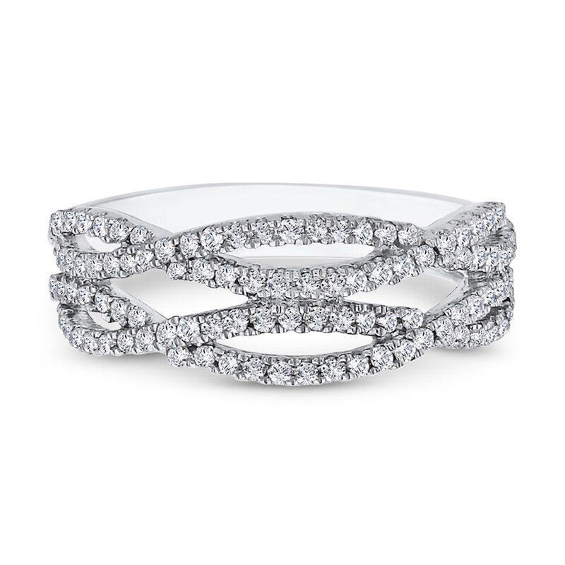3/8 CT. T.W. Diamond Multi-Row Criss-Cross Open Shank Ring in 10K White Gold