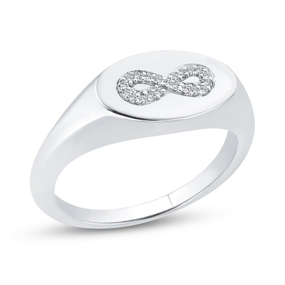 Diamond Accent Infinity Oval-Shaped Signet Ring in 10K White Gold