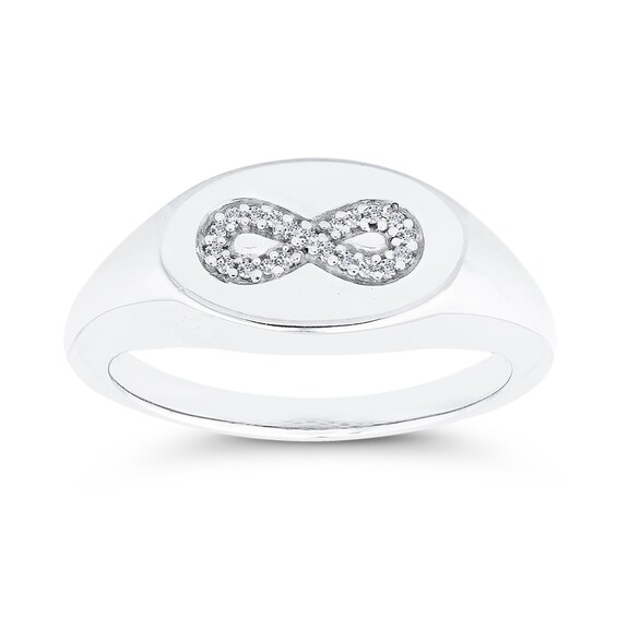 Diamond Accent Infinity Oval-Shaped Signet Ring in 10K White Gold