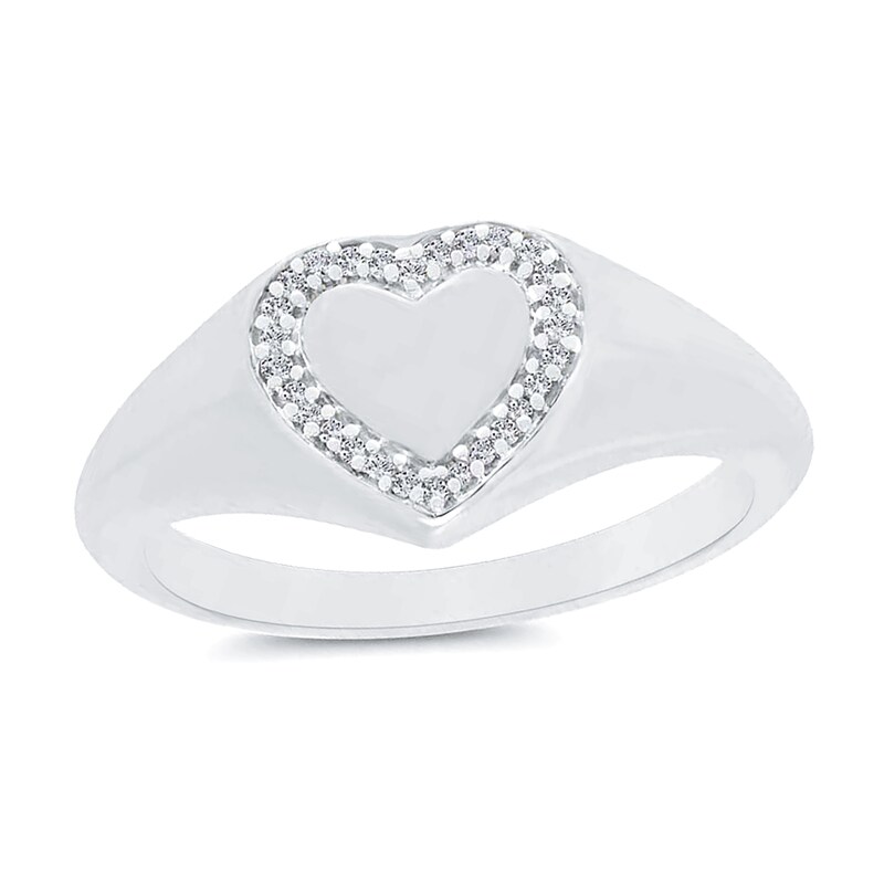 Main Image 1 of Diamond Accent Heart-Shaped Signet Ring in 10K White Gold