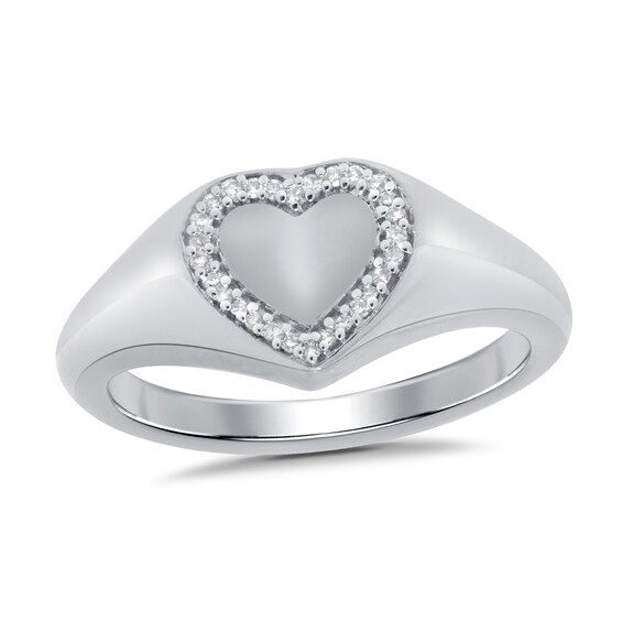 Diamond Accent Heart-Shaped Signet Ring in 10K White Gold