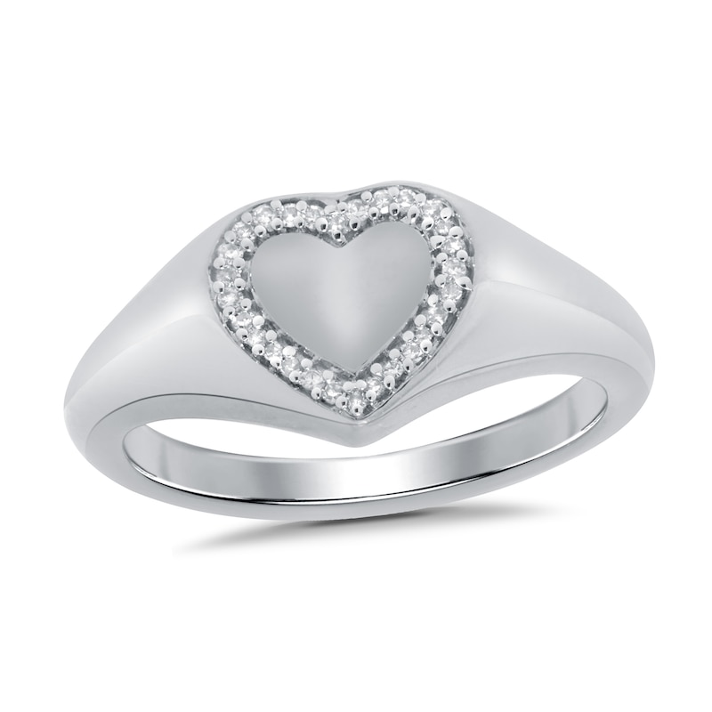 Main Image 3 of Diamond Accent Heart-Shaped Signet Ring in 10K White Gold