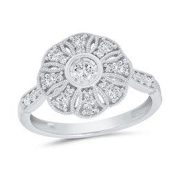 3/8 CT. T.W. Diamond Vintage-Style Flower Ring in 10K White Gold