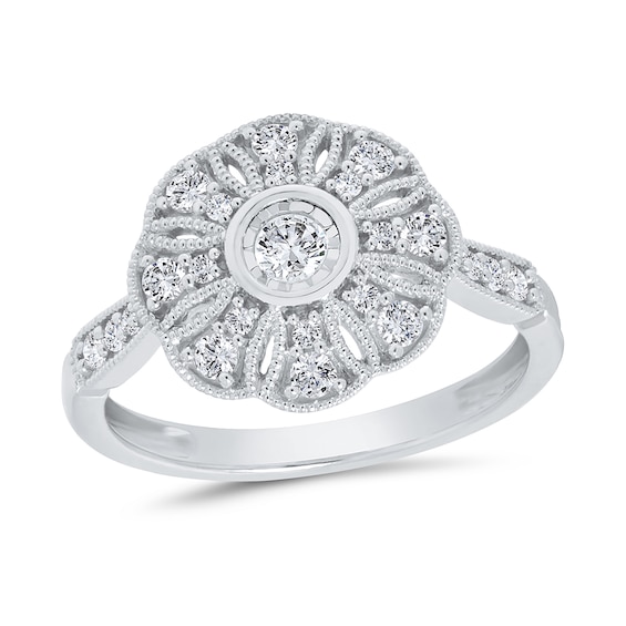 3/8 CT. T.w. Diamond Vintage-Style Flower Ring in 10K White Gold