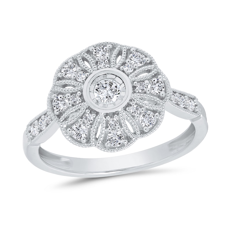 Main Image 1 of 3/8 CT. T.W. Diamond Vintage-Style Flower Ring in 10K White Gold
