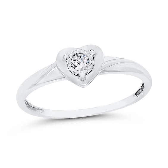 1/15 CT. Diamond Solitaire Stampato Heart Ring in 10K White Gold