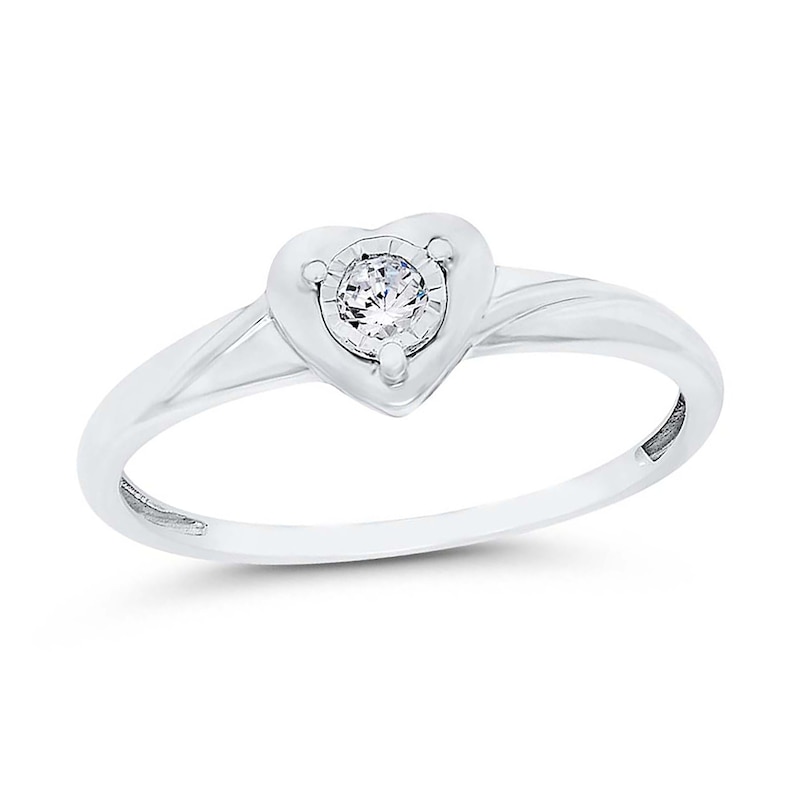 Main Image 1 of 1/15 CT. Diamond Solitaire Stampato Heart Ring in 10K White Gold