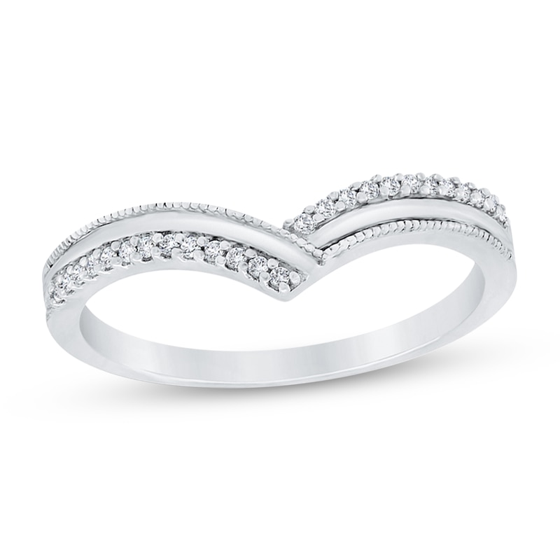 Main Image 1 of 1/10 CT. T.W. Diamond Vintage-Style Chevron Band in 10K White Gold