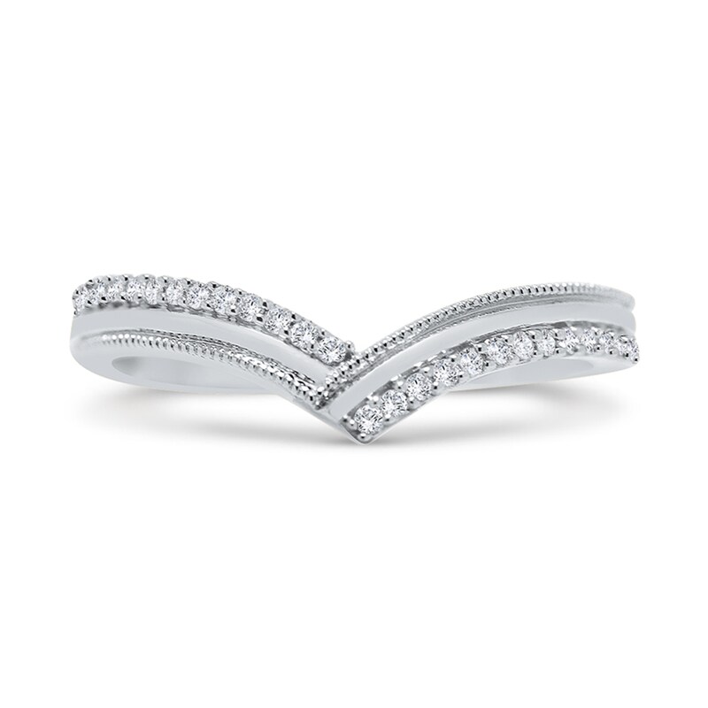 Main Image 3 of 1/10 CT. T.W. Diamond Vintage-Style Chevron Band in 10K White Gold