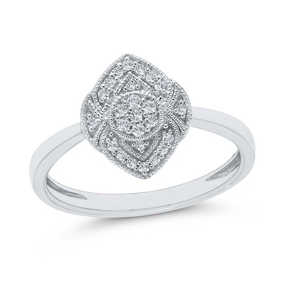 1/8 CT. T.w. Marquise Multi-Diamond Ornate Vintage-Style Ring in 10K White Gold