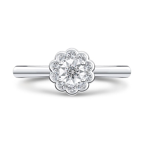 1/5 CT. T.w. Diamond Scallop Flower Ring in 10K White Gold