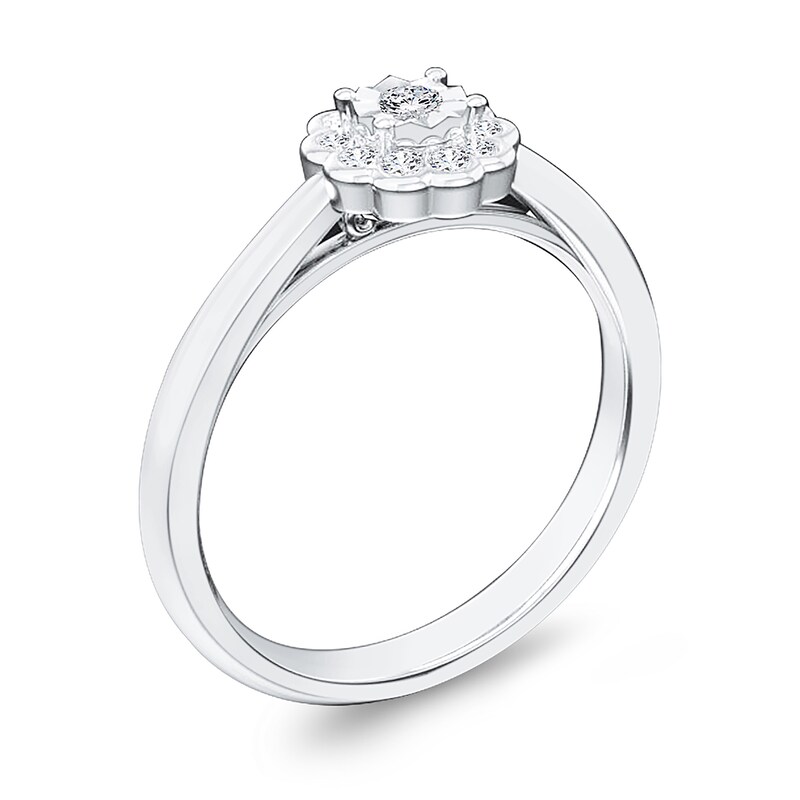 Main Image 2 of 1/5 CT. T.W. Diamond Scallop Flower Ring in 10K White Gold